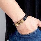 Fortune Jewel Leather horseshoe-Shaped Titanium Steel Balance Braided Magnetic Buckle Bracelet Fortune Jewel