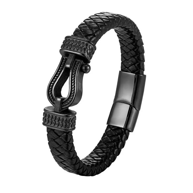 Fortune Jewel Leather horseshoe-Shaped Titanium Steel Balance Braided Magnetic Buckle Bracelet Fortune Jewel