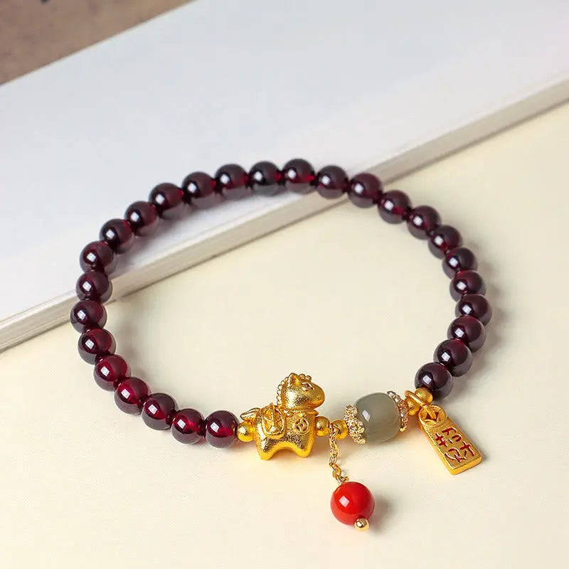 Fortune Jewel Year Of The Horse Garnet Fu Character Lucky Fortune Charm Protection Bracelet Fortune Jewel