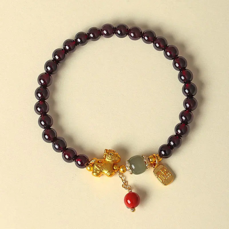 Fortune Jewel Year Of The Horse Garnet Fu Character Lucky Fortune Charm Protection Bracelet Fortune Jewel