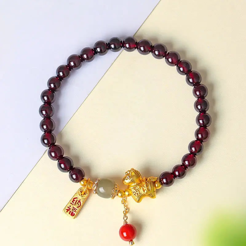 Fortune Jewel Year Of The Horse Garnet Fu Character Lucky Fortune Charm Protection Bracelet Fortune Jewel