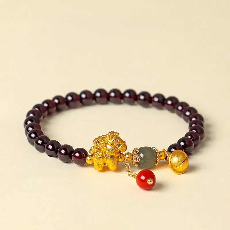 Fortune Jewel Year Of The Horse Garnet Fu Character Lucky Fortune Charm Protection Bracelet Fortune Jewel