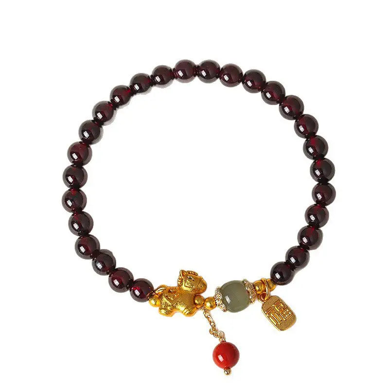 Fortune Jewel Year Of The Horse Garnet Fu Character Lucky Fortune Charm Protection Bracelet Fortune Jewel