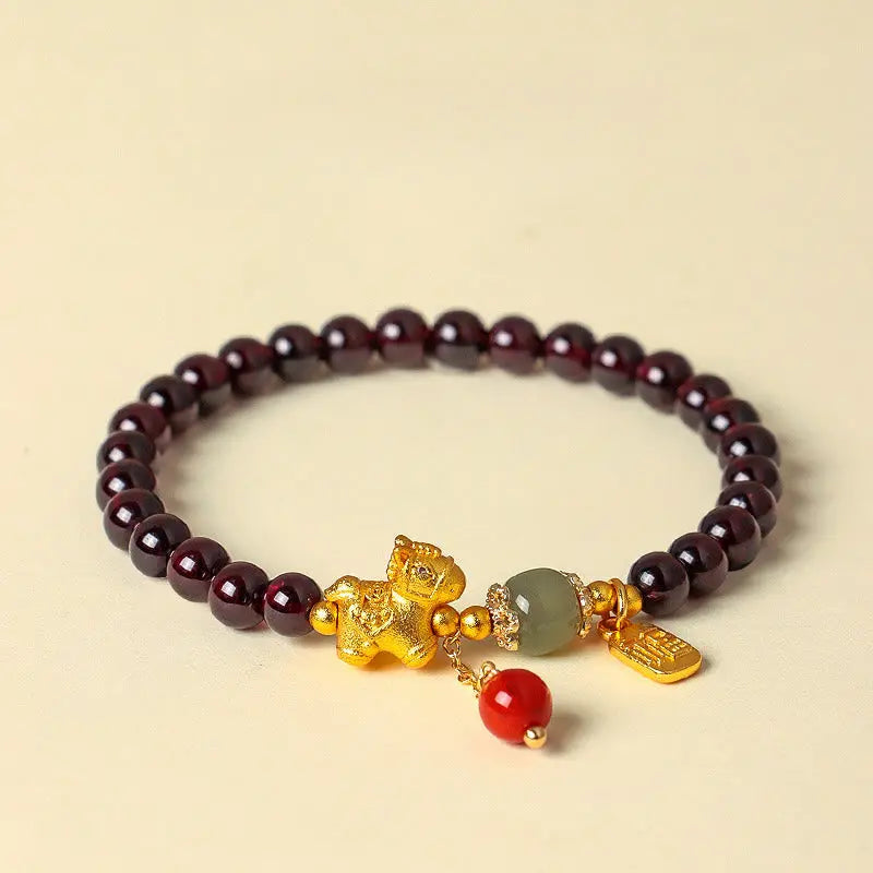 Fortune Jewel Year Of The Horse Garnet Fu Character Lucky Fortune Charm Protection Bracelet Fortune Jewel