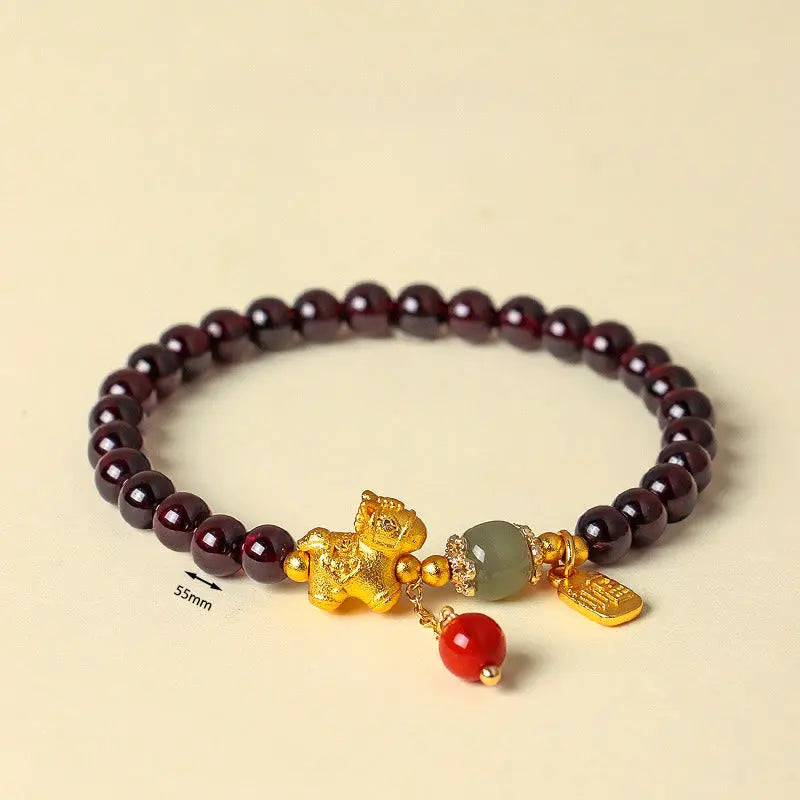 Fortune Jewel Year Of The Horse Garnet Fu Character Lucky Fortune Charm Protection Bracelet Fortune Jewel