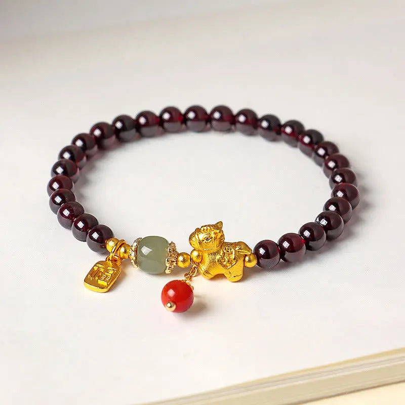 Fortune Jewel Year Of The Horse Garnet Fu Character Lucky Fortune Charm Protection Bracelet Fortune Jewel