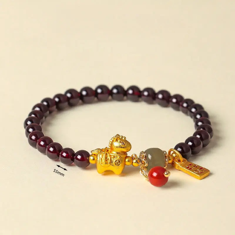 Fortune Jewel Year Of The Horse Garnet Fu Character Lucky Fortune Charm Protection Bracelet Fortune Jewel