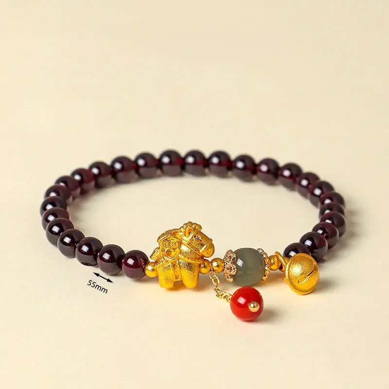 Fortune Jewel Year Of The Horse Garnet Fu Character Lucky Fortune Charm Protection Bracelet Fortune Jewel