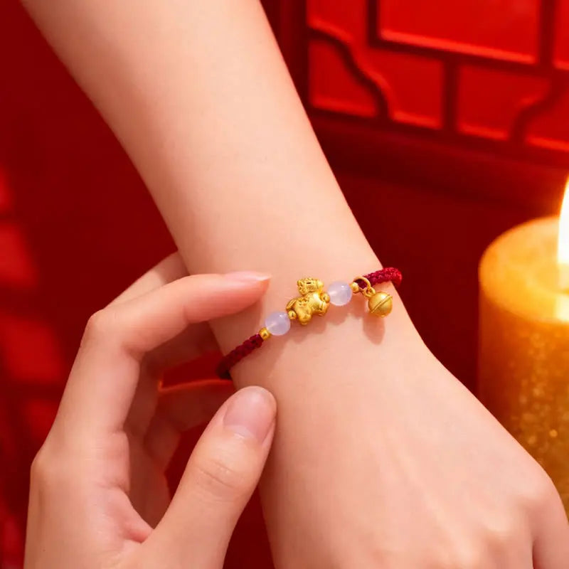 Fortune Jewel Year Of The Horse Red String White Agate Connection Braided Bracelet Fortune Jewel