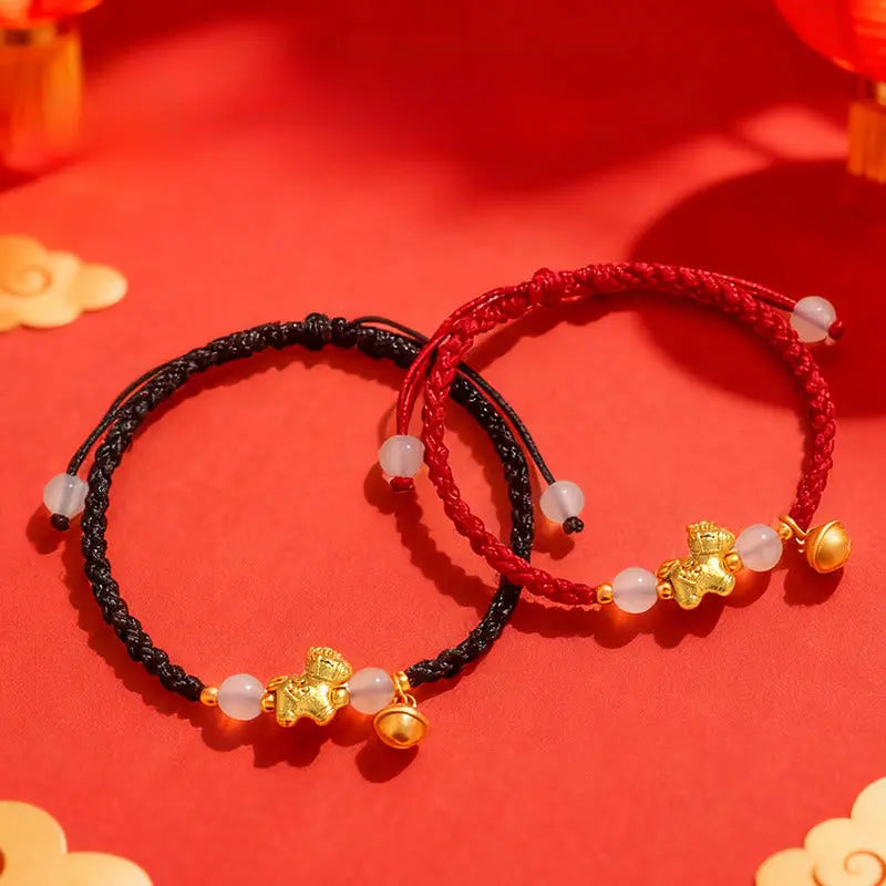 Fortune Jewel Year Of The Horse Red String White Agate Connection Braided Bracelet Fortune Jewel