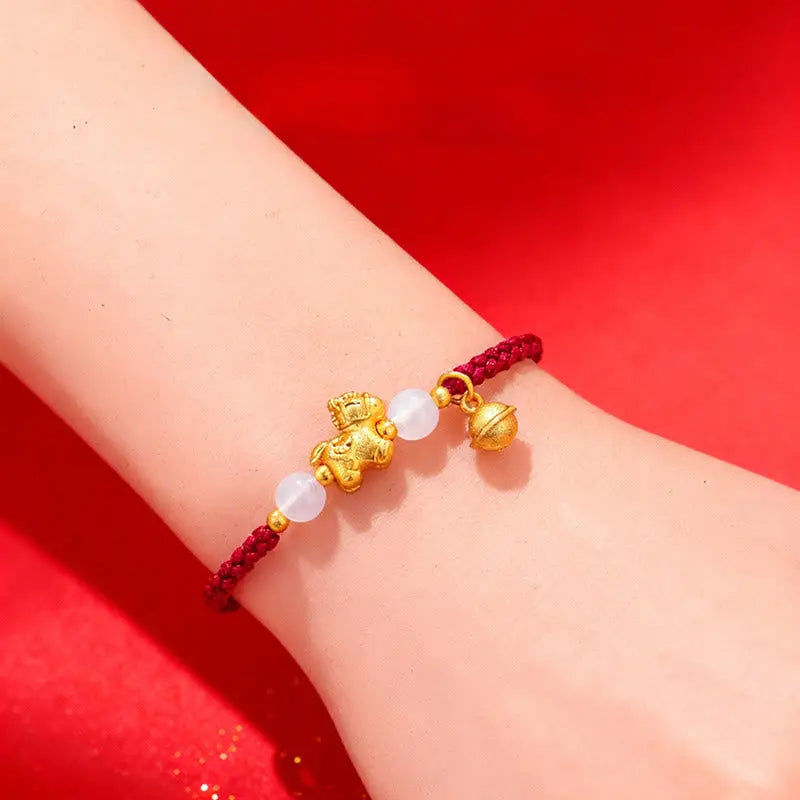 Fortune Jewel Year Of The Horse Red String White Agate Connection Braided Bracelet Fortune Jewel