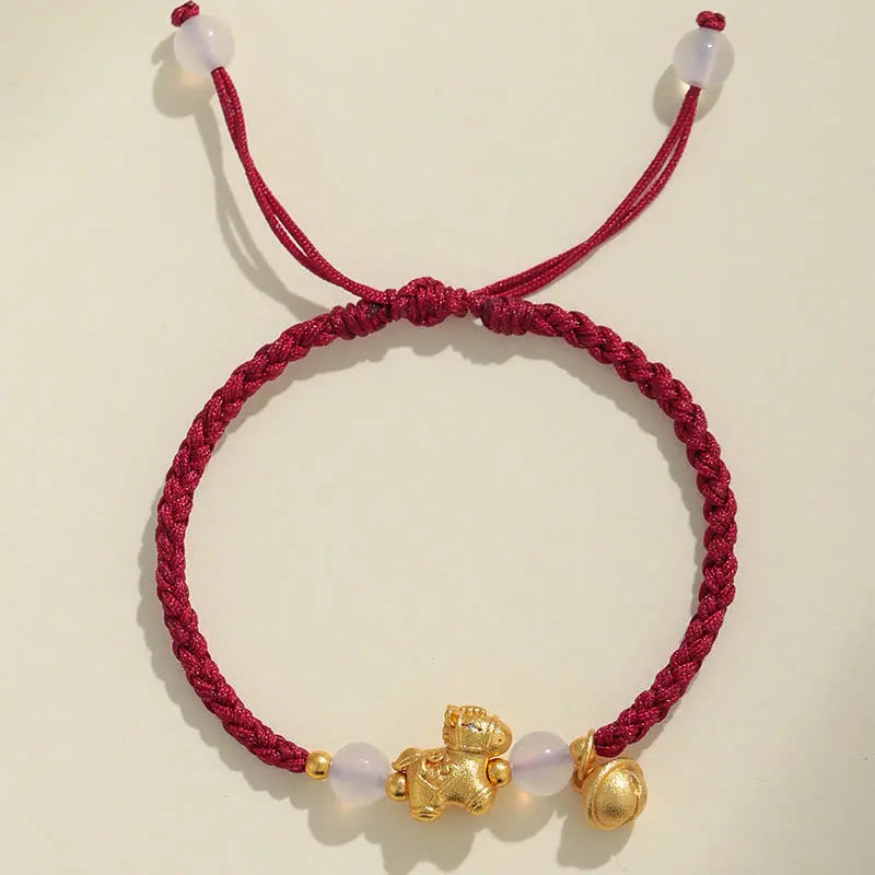 Fortune Jewel Year Of The Horse Red String White Agate Connection Braided Bracelet Fortune Jewel