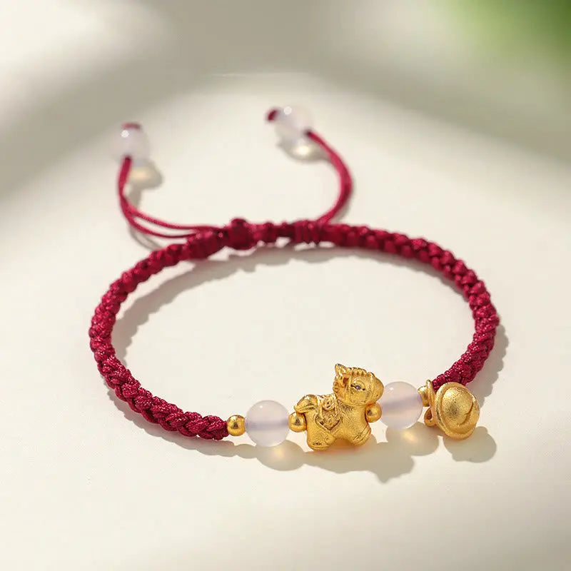 Fortune Jewel Year Of The Horse Red String White Agate Connection Braided Bracelet Fortune Jewel