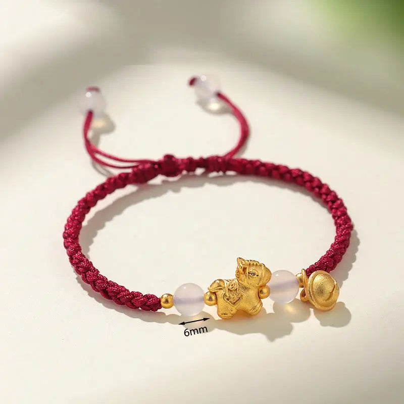 Fortune Jewel Year Of The Horse Red String White Agate Connection Braided Bracelet Fortune Jewel