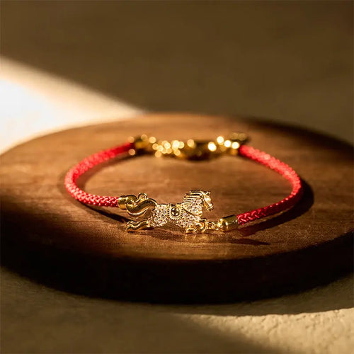 Buddha Stones Chinese Zodiac Year Of The Horse 925 Sterling Silver Golden Red String Luck Bracelet Fortune Jewel