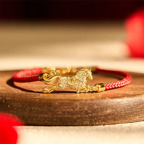 Buddha Stones Chinese Zodiac Year Of The Horse 925 Sterling Silver Golden Red String Luck Bracelet Fortune Jewel