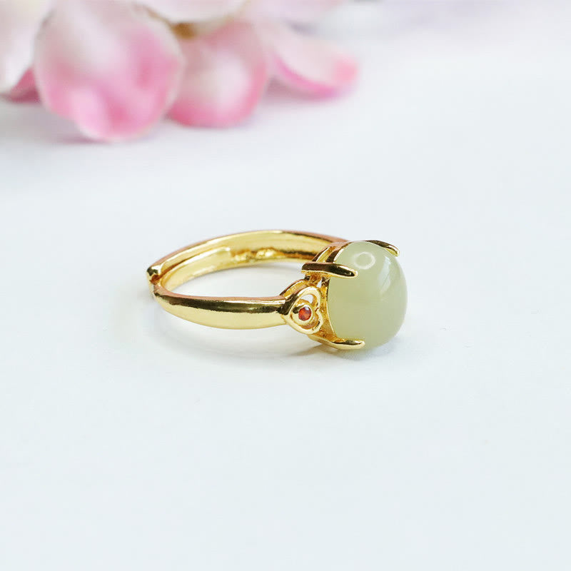 Fortune Jewel Natural Hetian Jade Egg Heart-shaped Copper Luck Open Ring