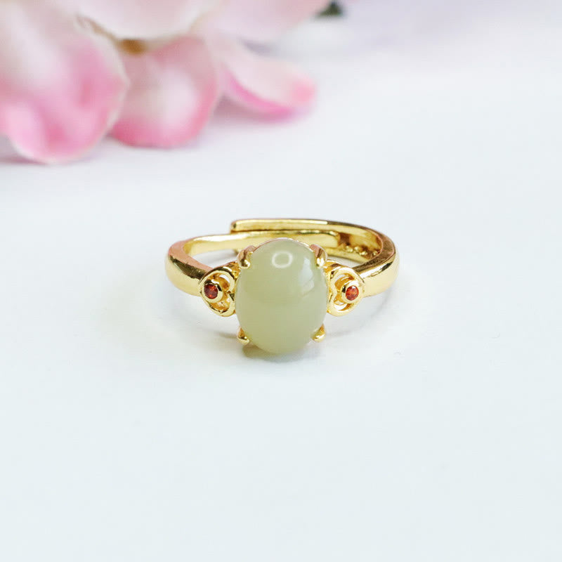 Fortune Jewel Natural Hetian Jade Egg Heart-shaped Copper Luck Open Ring
