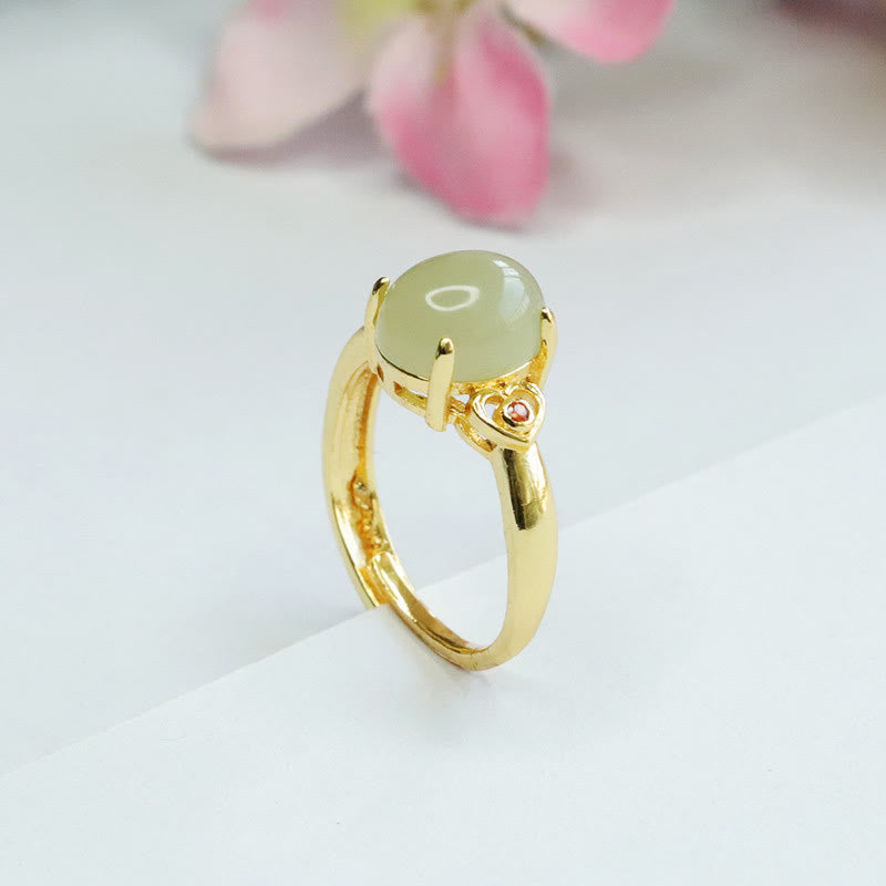 Fortune Jewel Natural Hetian Jade Egg Heart-shaped Copper Luck Open Ring