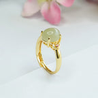 Fortune Jewel Natural Hetian Jade Egg Heart-shaped Copper Luck Open Ring