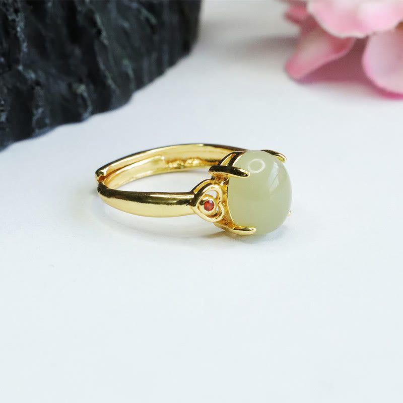 Fortune Jewel Natural Hetian Jade Egg Heart-shaped Copper Luck Open Ring