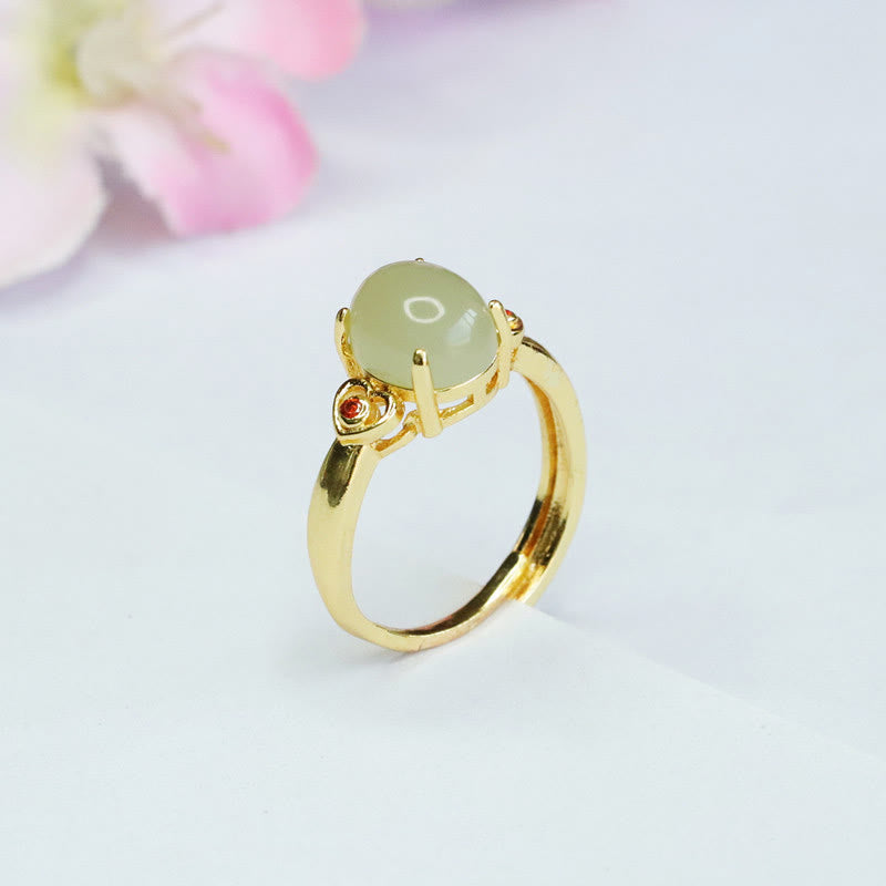 Fortune Jewel Natural Hetian Jade Egg Heart-shaped Copper Luck Open Ring