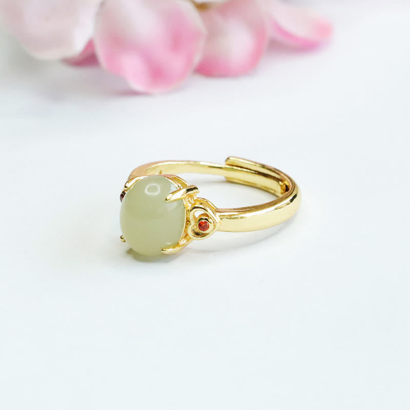 Fortune Jewel Natural Hetian Jade Egg Heart-shaped Copper Luck Open Ring