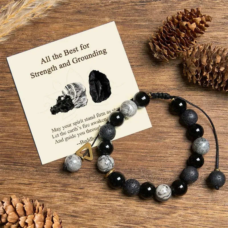 Fortune Jewel "All the Best for Strength and Grounding" Obsidian Bracelet Includes Gift Message Card Fortune Jewel