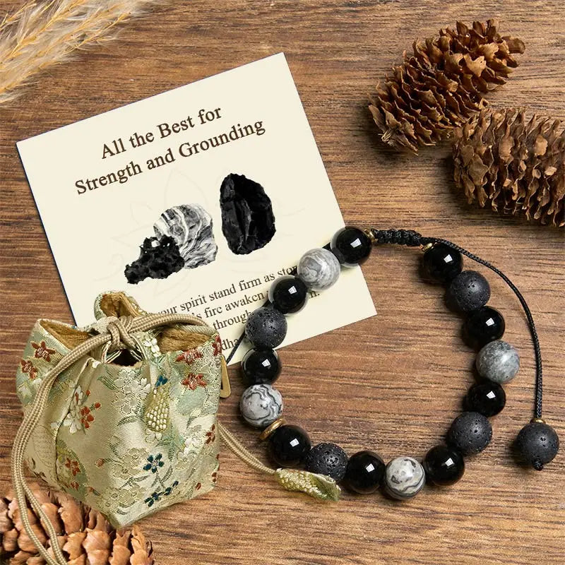 Fortune Jewel "All the Best for Strength and Grounding" Obsidian Bracelet Includes Gift Message Card Fortune Jewel