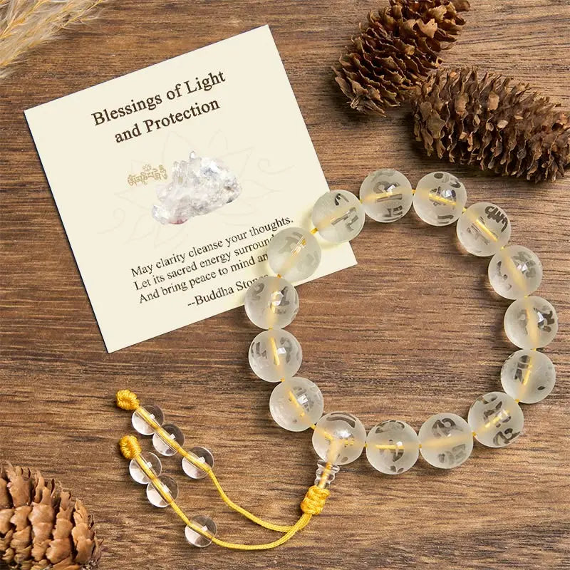 Fortune Jewel "Blessings of Light and Protection" White Crystal Bracelet Includes Gift Message Card Fortune Jewel