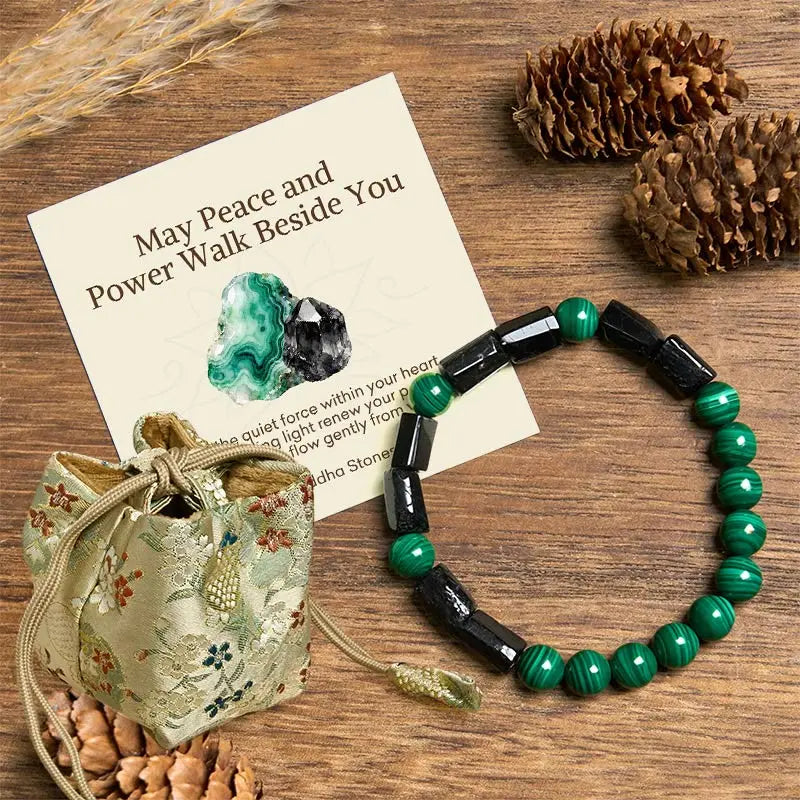 Fortune Jewel "May Peace and Power Walk Beside You" Malachite Bracelet Includes Gift Message Card Fortune Jewel
