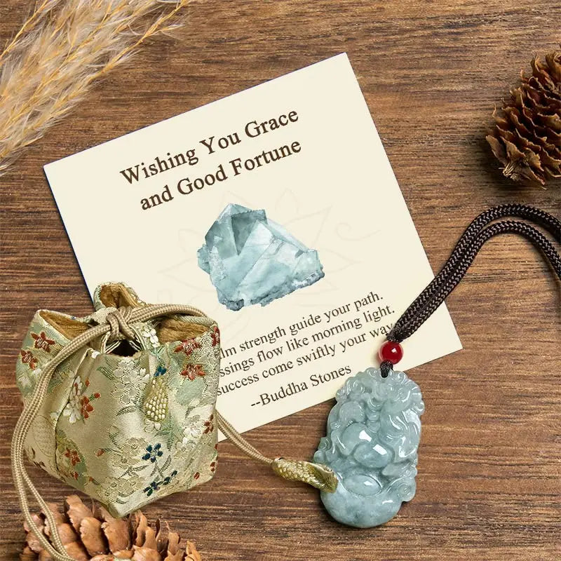 Fortune Jewel "Wishing You Grace and Good Fortune" Jade Horse Necklace Includes Gift Message Card Fortune Jewel