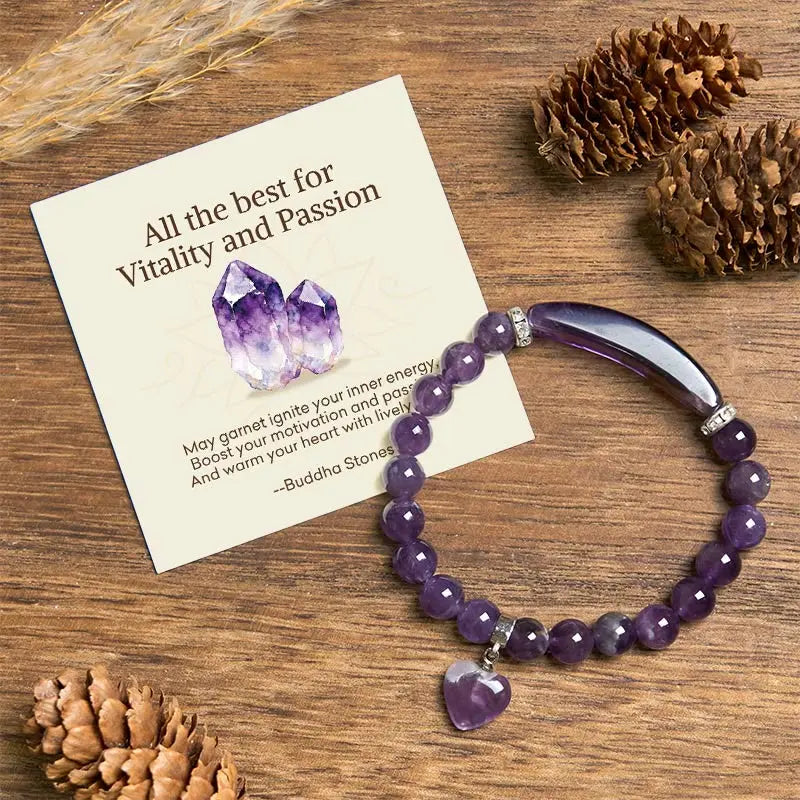 Fortune Jewel "All the best for Calm and Wisdom" Amethyst Love Bracelet Includes Gift Message Card Fortune Jewel