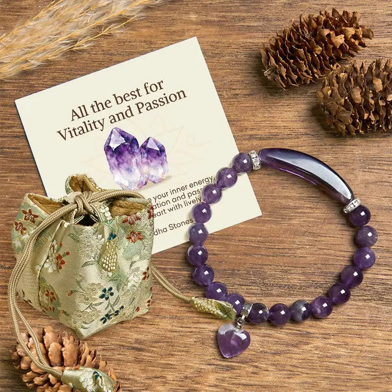 Fortune Jewel "All the best for Calm and Wisdom" Amethyst Love Bracelet Includes Gift Message Card Fortune Jewel