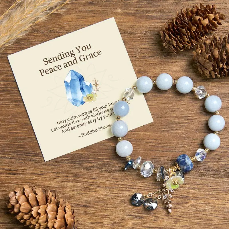 Fortune Jewel "Sending You Peace and Grace" Blue Crystal Flower Bracelet Includes Gift Message Card Fortune Jewel