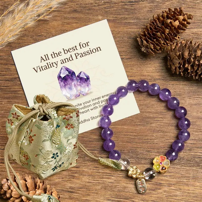 Fortune Jewel "All the best for Calm and Wisdom" Amethyst Safe Bracelet Includes Gift Message Card Fortune Jewel