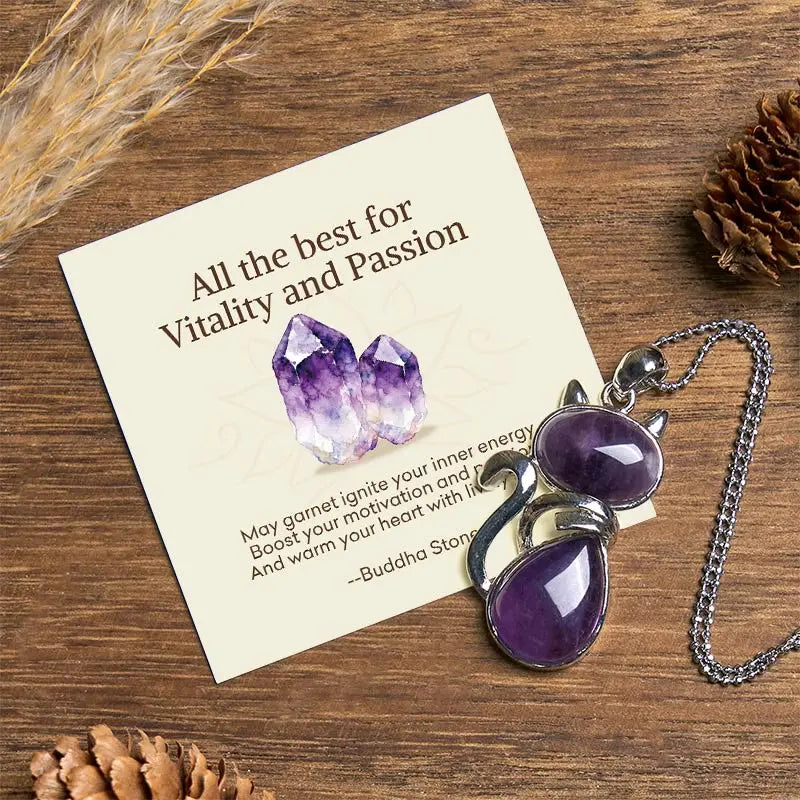 Fortune Jewel "All the best for Calm and Wisdom" Cat Amethyst Necklace Includes Gift Message Card Fortune Jewel