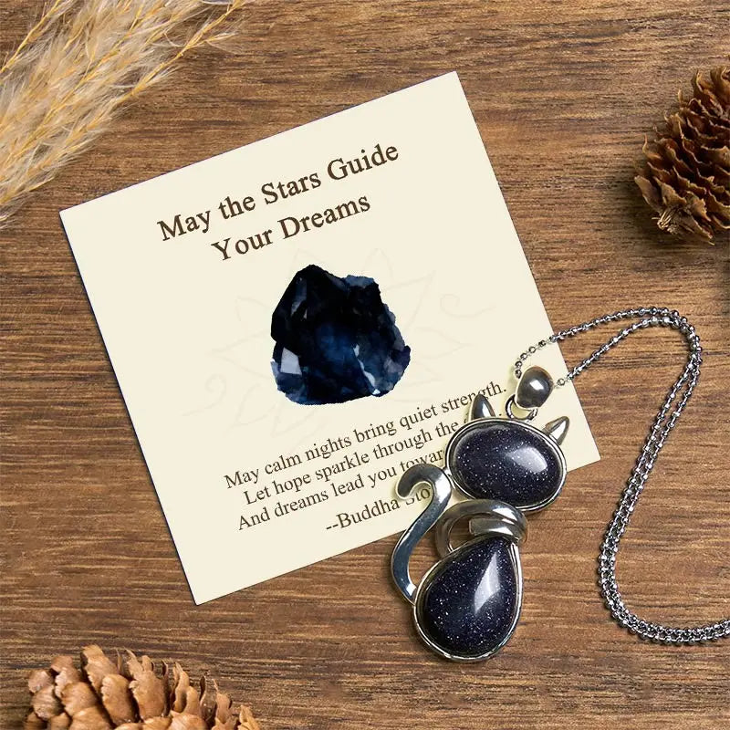 Fortune Jewel "May the Stars Guide Your Dreams" Cat Sandstone Necklace Includes Gift Message Card Fortune Jewel