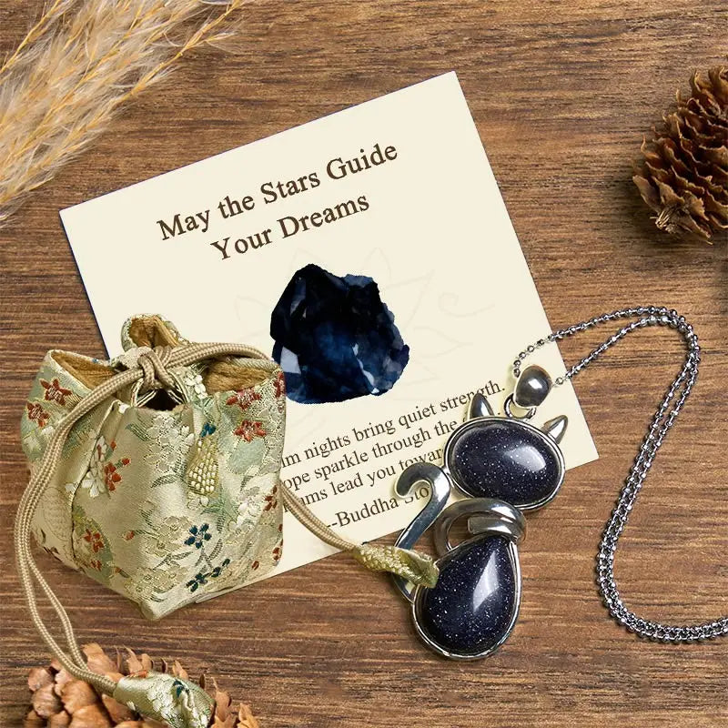 Fortune Jewel "May the Stars Guide Your Dreams" Cat Sandstone Necklace Includes Gift Message Card Fortune Jewel