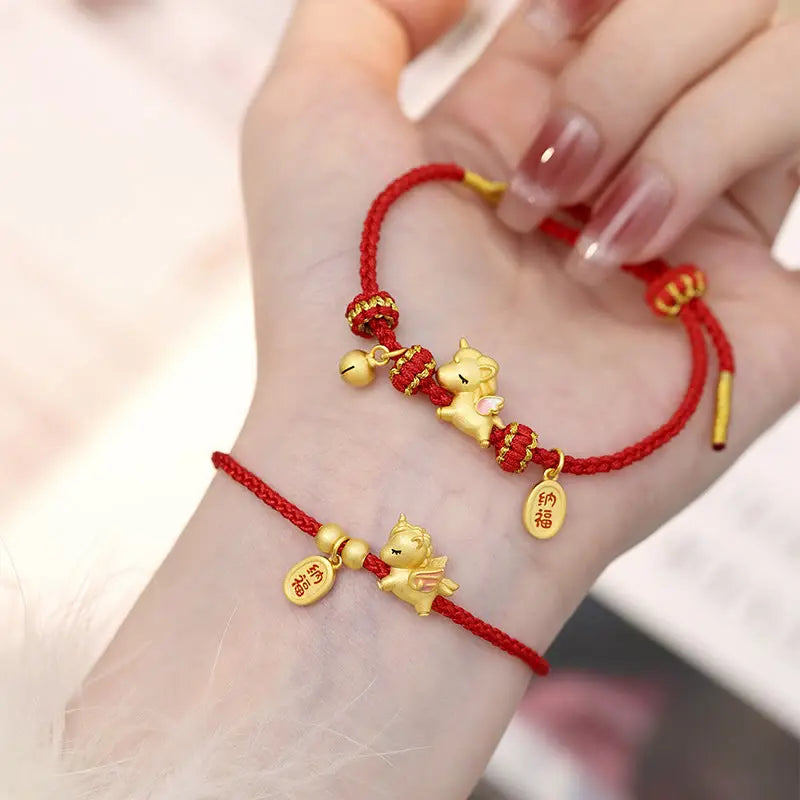 Fortune Jewel 925 Sterling Silver Year Of The Horse Lucky Fortune Red String Strength Bracelet Fortune Jewel