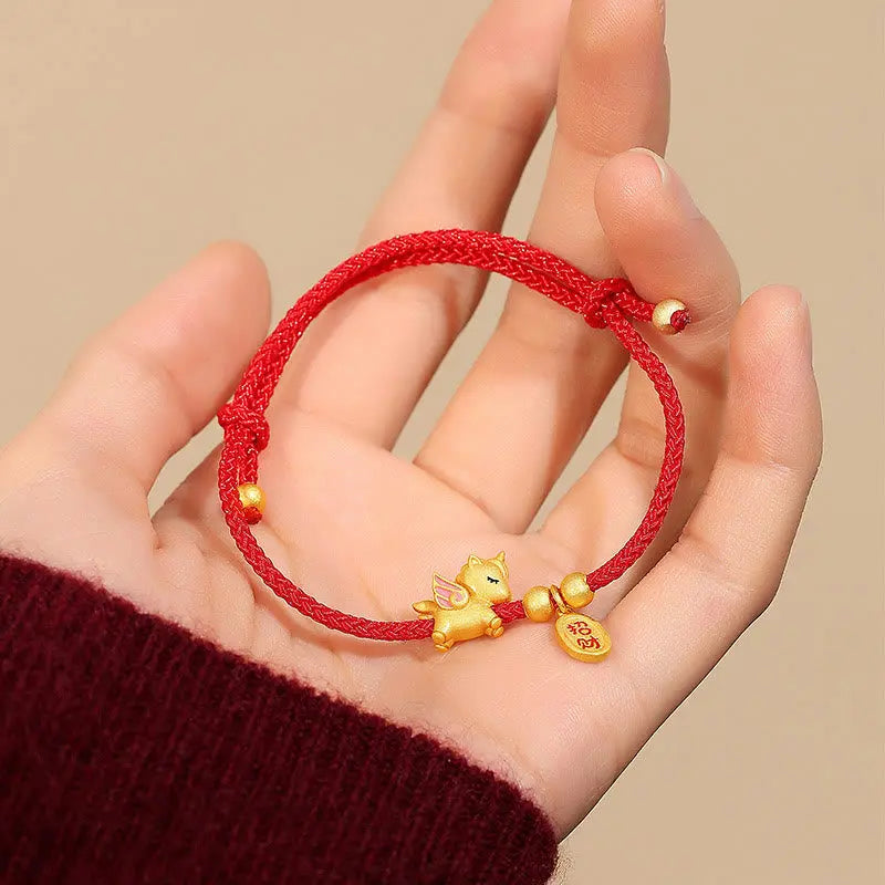 Fortune Jewel 925 Sterling Silver Year Of The Horse Lucky Fortune Red String Strength Bracelet Fortune Jewel