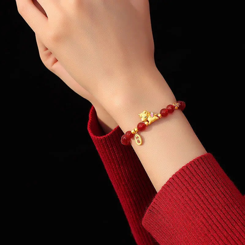 Buddha Stones 925 Sterling Silver Year Of The Horse Red Agate Lucky Fortune Confidence Bracelet Fortune Jewel