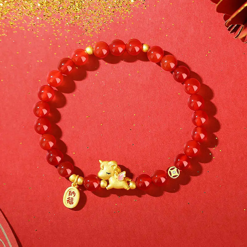 Buddha Stones 925 Sterling Silver Year Of The Horse Red Agate Lucky Fortune Confidence Bracelet Fortune Jewel