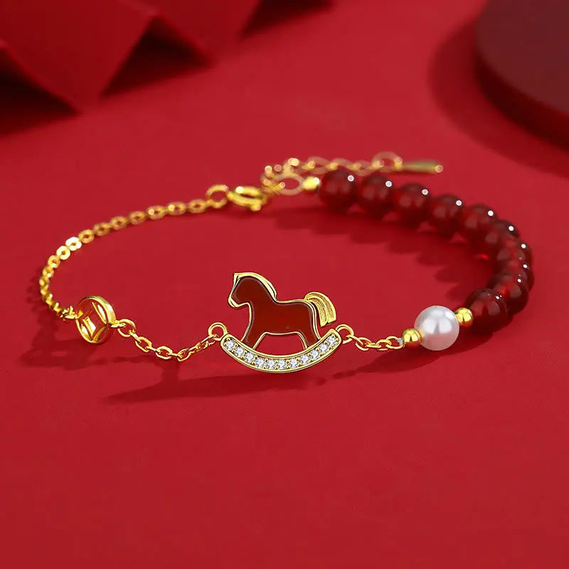 Fortune Jewel 925 Sterling Silver Year Of The Horse Design Red Agate Confidence Earrings - Fortune Jewel