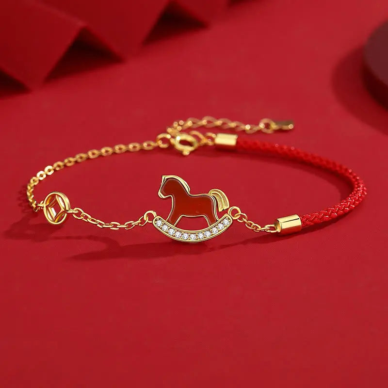 Fortune Jewel 925 Sterling Silver Year Of The Horse Design Red Agate Confidence Earrings Fortune Jewel