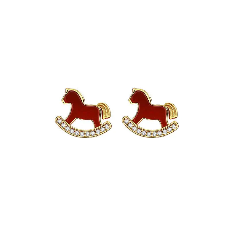 Fortune Jewel 925 Sterling Silver Year Of The Horse Design Red Agate Confidence Earrings - Fortune Jewel