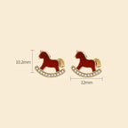 Fortune Jewel 925 Sterling Silver Year Of The Horse Design Red Agate Confidence Earrings - Fortune Jewel