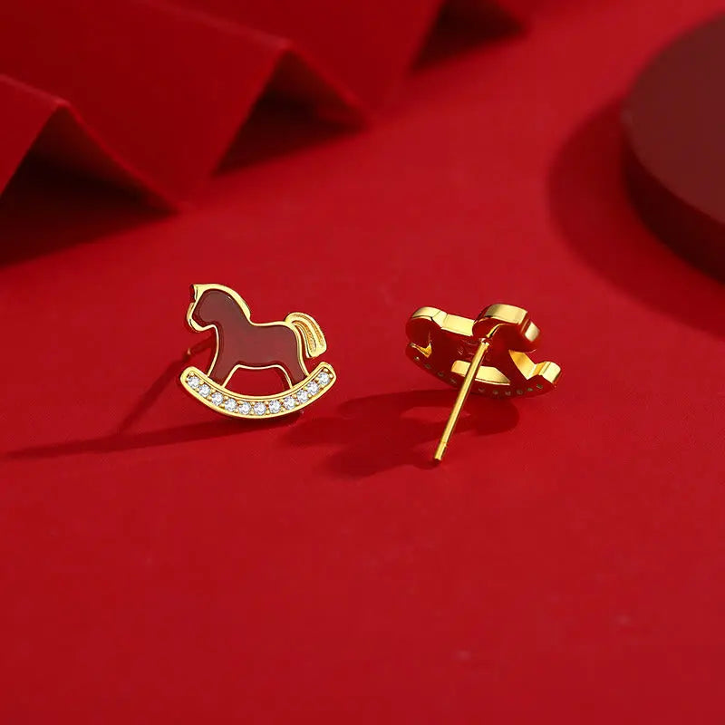 Fortune Jewel 925 Sterling Silver Year Of The Horse Design Red Agate Confidence Earrings - Fortune Jewel