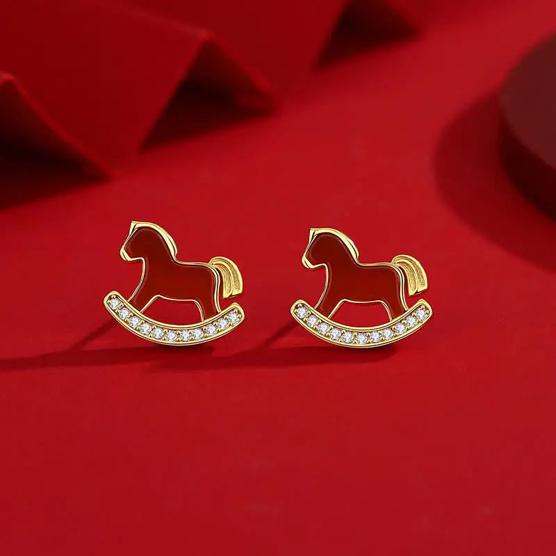 Fortune Jewel 925 Sterling Silver Year Of The Horse Design Red Agate Confidence Earrings - Fortune Jewel