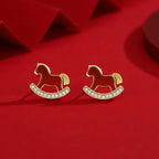 Fortune Jewel 925 Sterling Silver Year Of The Horse Design Red Agate Confidence Earrings - Fortune Jewel
